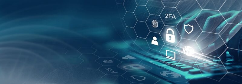 Digital image of a keyboard with icons of a lock, person, thumbprint