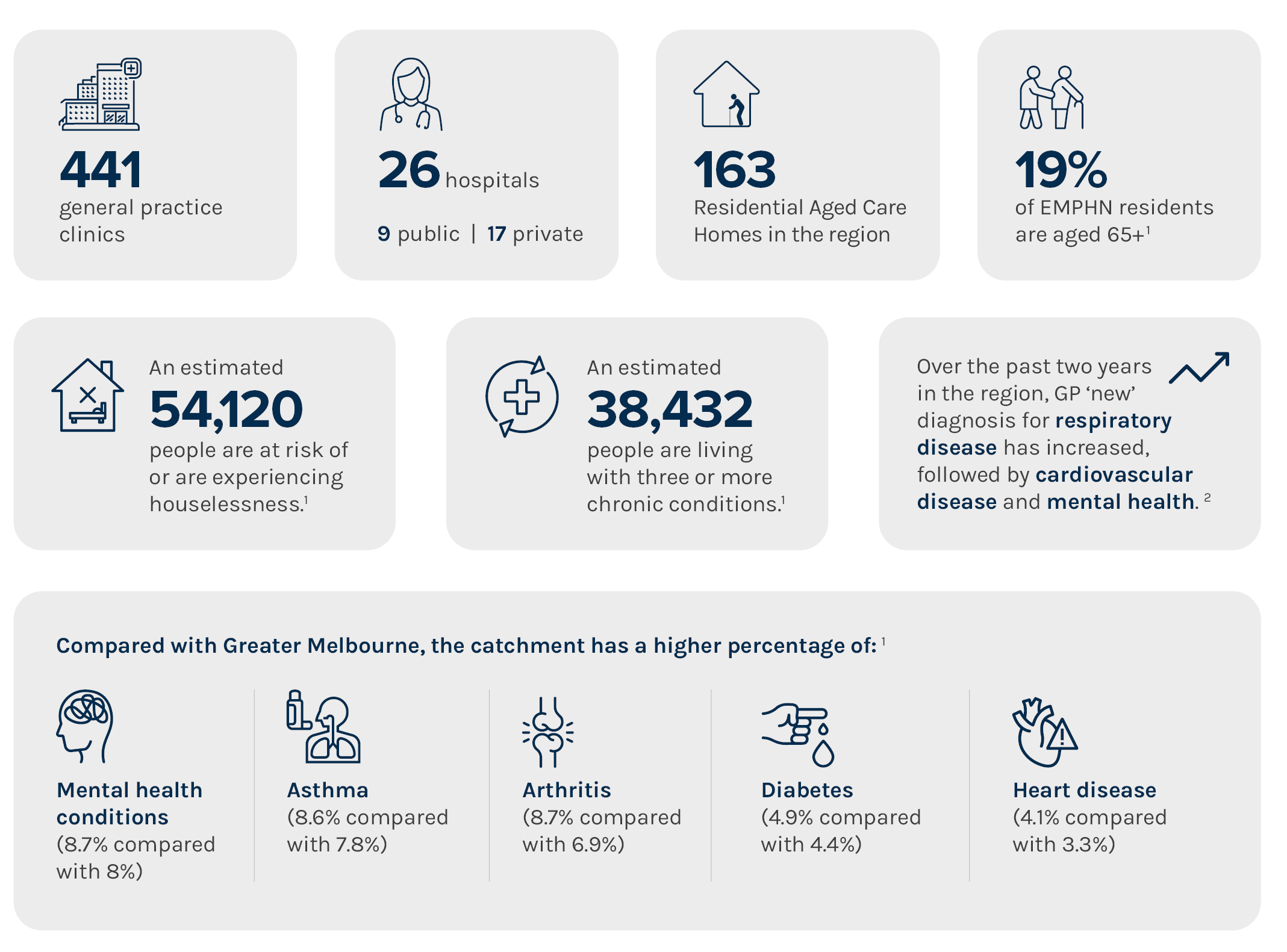 Graphic of various health statistics in EMPHN